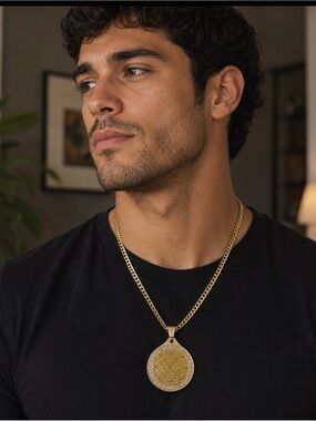 22” Gold Tone Aztec Calendar Pendant Necklace